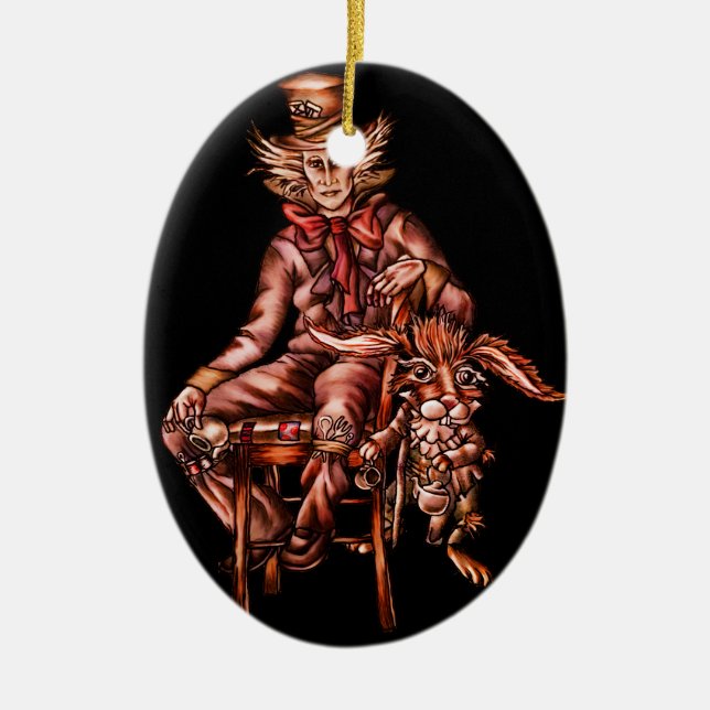 Tokig Hatter med marsHareteckningen Julgransprydnad Keramik (Framsidan)