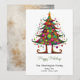 Tokig julgran illustration Grön Glad Julkort