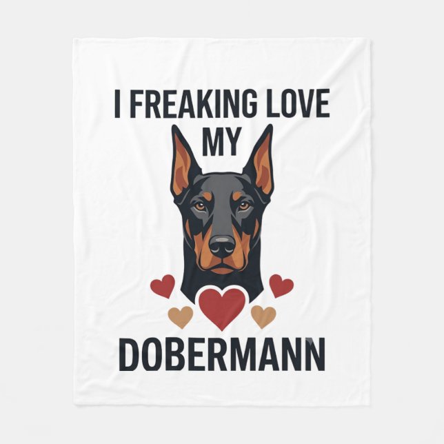 Tokig kärlek dobermann hund röda hjärtan_1 fleecefilt (Framsidan)