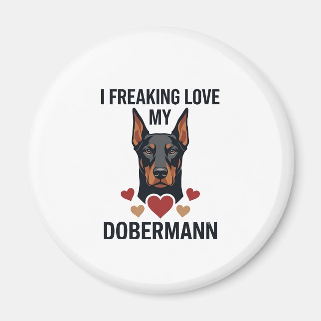 Tokig kärlek dobermann hund röda hjärtan_1 magnet (Framsidan)