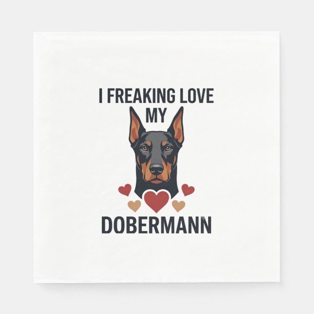 Tokig kärlek dobermann hund röda hjärtan_1 pappersservett (Framsidan)