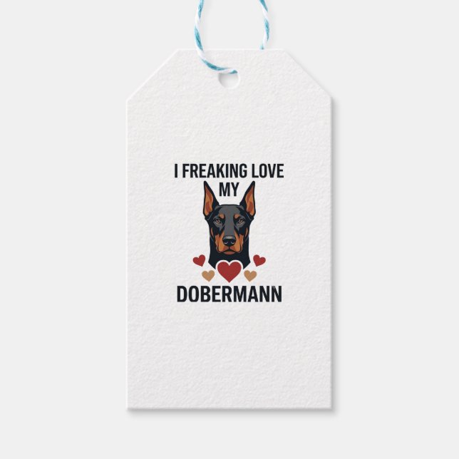 Tokig kärlek dobermann hund röda hjärtan_1 presentetikett (Framsidan)