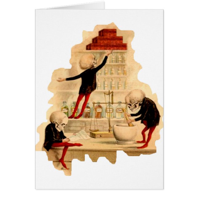 Tokiga forskareskelett hälsningskort (Framsidan)