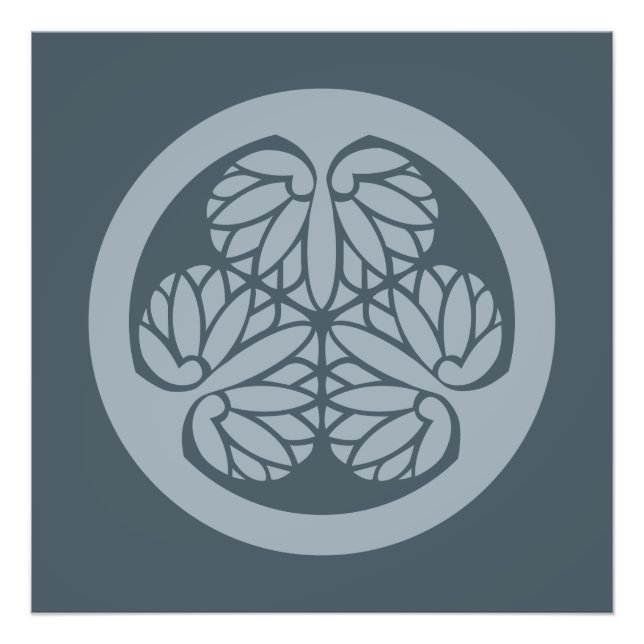 Tokugawa Aoi japansk månfamilj Crest MUTED Blue Fototryck (Framsidan)