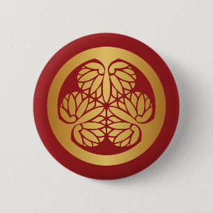Tokugawa Aoi Mon japansk Family Crest Guld på Red Knapp