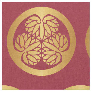 Tokugawa Aoi Mon japansk Family Crest Guld på Red Tyg