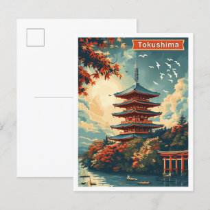 Tokushima Japan Vintage Art Travel Illustration Vykort