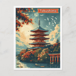 Tokushima Japan Vintage Art Travel Illustration Vykort