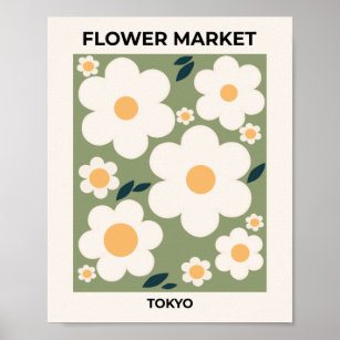 Tokyo Abstrakt Flowers för Retro Blommigt Flower M Poster