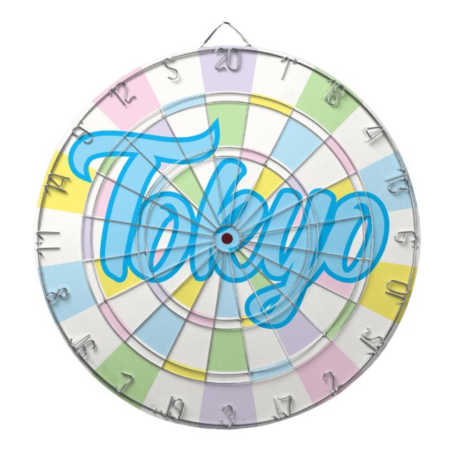Tokyo Blue Editable Text på vit och Pastel Färg Darttavla (Framsidan)