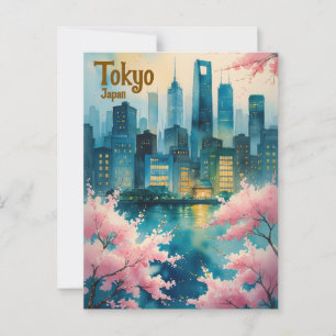 Tokyo Cherry Blommars Postcard - Sakura med City Vykort