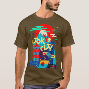 Tokyo City Flat Tecknad Design Japan Fuji Mountain T Shirt