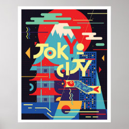 Tokyo city, Japan, illustration, vintage resor Poster