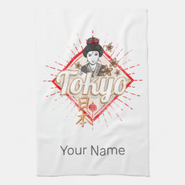 Tokyo City Japan Retro Geisha Vintage Flower Kökshandduk