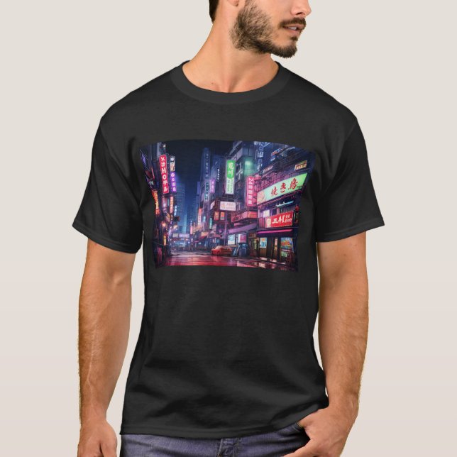 Tokyo City Neon Light T Shirt (Framsida)