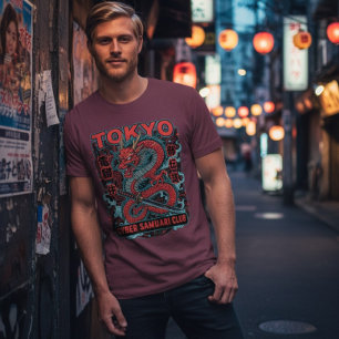 Tokyo Cyber Samurai Drak Vintage Japansk Unisex T Shirt