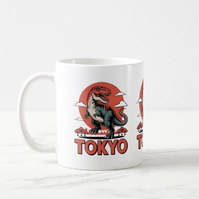 Tokyo Dinosaur - Retro T-Rex Japan Kaffemugg (Vänster)