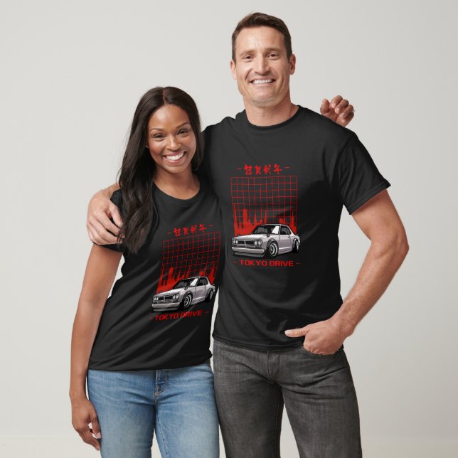Tokyo-disken Black and Red Illustration Car T Shirt (Unisex)