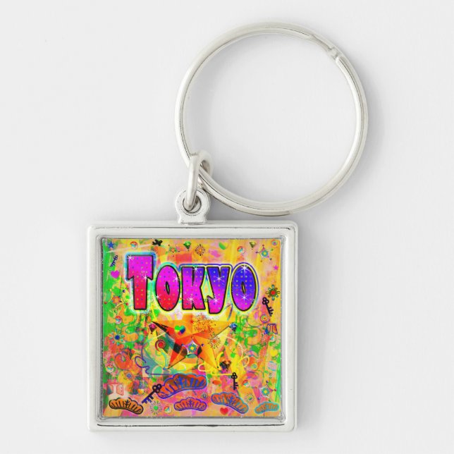 Tokyo Epoch Hour Keychain Fyrkantig Silverfärgad Nyckelring (Framsidan)