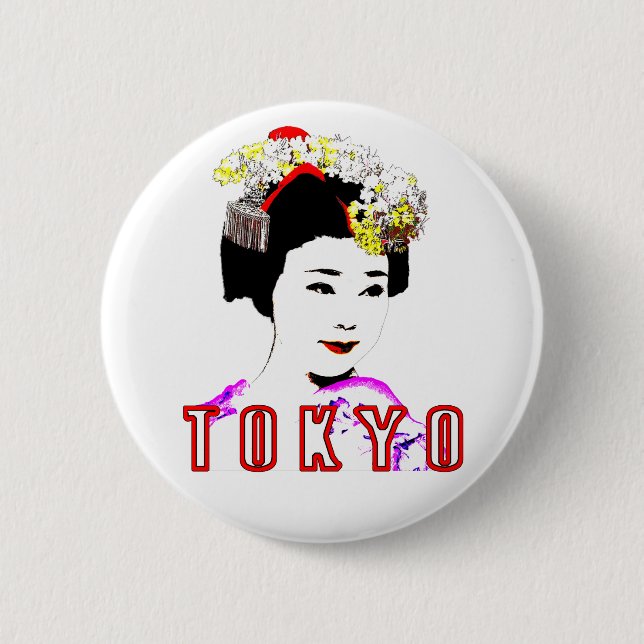 Tokyo geisha-flicka i traditionell klänning knapp (Framsida)