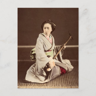 Tokyo Geisha med Shamisen, c. 1870 Vykort