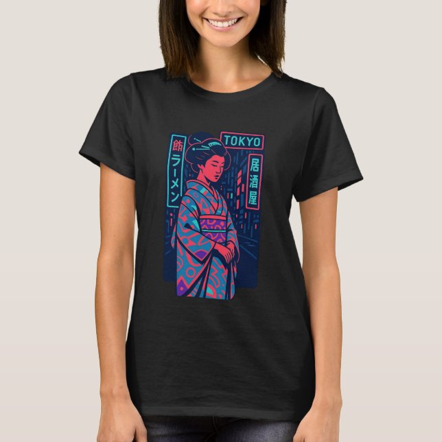 Tokyo Glow Geisha in Neon Streets T Shirt (Framsida)