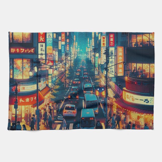 Tokyo i rörelse kökshandduk (Horisontell)