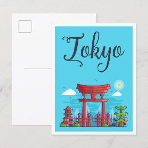Tokyo Japan Art Travel Illustration Vykort