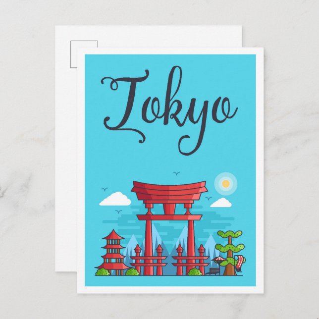 Tokyo Japan Art Travel Illustration Vykort (Fram/baksida)