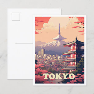 Tokyo Japan Art Vintage resor Illustration Vykort