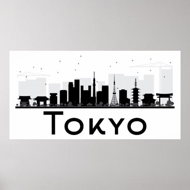 Tokyo, Japan | Black & White City Skyline Poster (Framsidan)