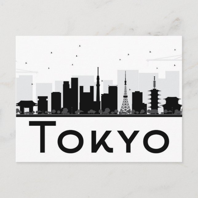 Tokyo, Japan | Black & White City Skyline Vykort (Framsida)