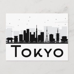 Tokyo, Japan Black & White City Skyline Vykort