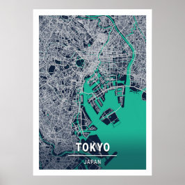 Tokyo - Japan Blue Mörk City Karta Poster