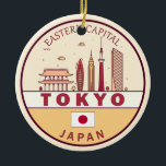 Tokyo Japan City Skyline Emblem Julgransprydnad Keramik<br><div class="desc">Tokyo-minimalistisk,  färglös konstdesign med monument och landmärken från staden i Japan.</div>