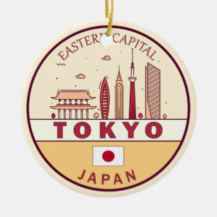 Tokyo Japan City Skyline Emblem Julgransprydnad Keramik