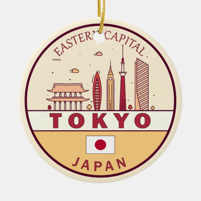 Tokyo Japan City Skyline Emblem Julgransprydnad Keramik (Framsidan)