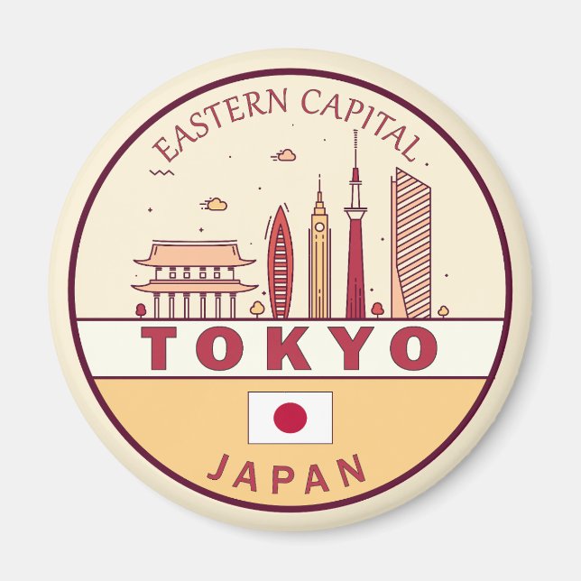 Tokyo Japan City Skyline Emblem Magnet (Framsidan)