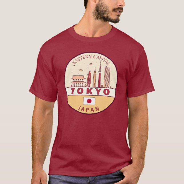 Tokyo Japan City Skyline Emblem T Shirt (Framsida)