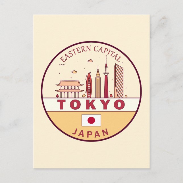 Tokyo Japan City Skyline Emblem Vykort (Framsida)