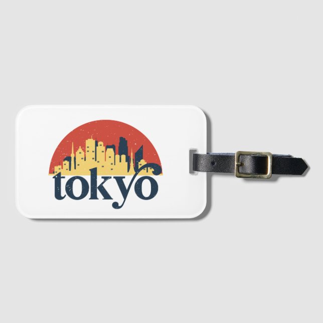 Tokyo Japan City Skyline Retro Cityscape Art Bagagebricka (Framsida horisontal)