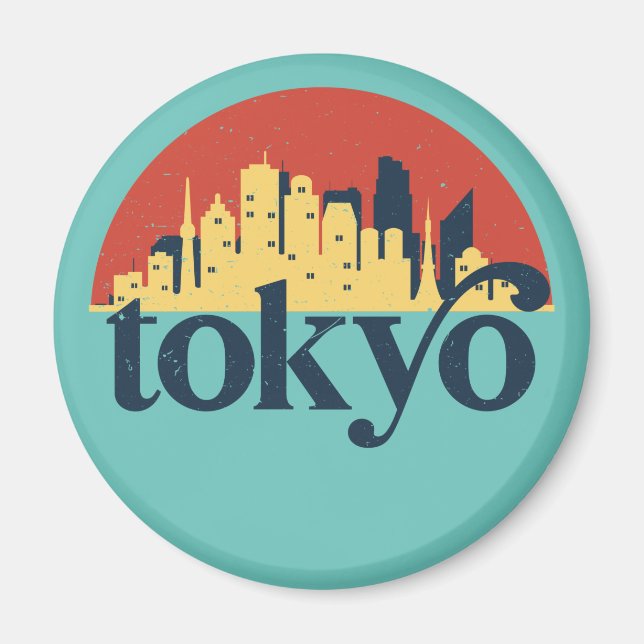 Tokyo Japan City Skyline Retro Cityscape Art Magnet (Framsidan)