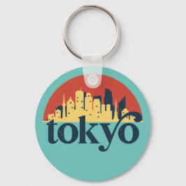 Tokyo Japan City Skyline Retro Cityscape Art Nyckelring