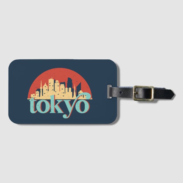 Tokyo Japan City Skyline Retro Travel Art Bagagebricka (Framsida horisontal)