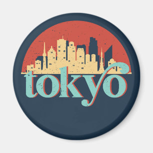 Tokyo Japan City Skyline Retro Travel Art Magnet