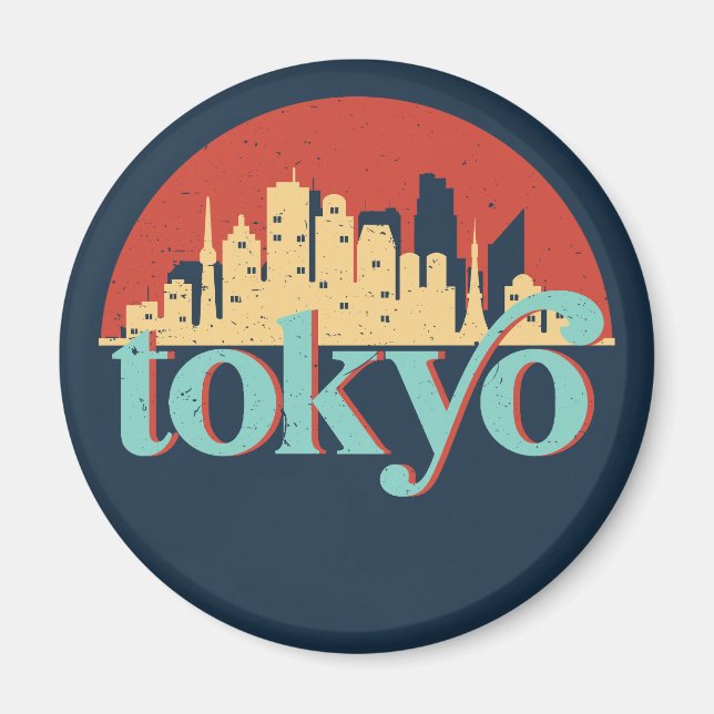 Tokyo Japan City Skyline Retro Travel Art Magnet (Framsidan)