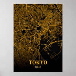 Tokyo - Japan Guld City Karta Poster