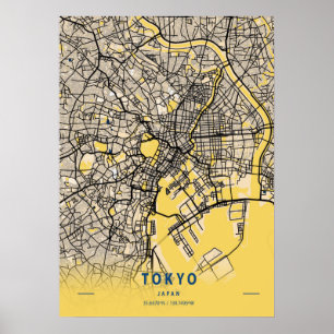 Tokyo - Japan Gult City Karta Poster