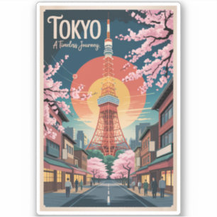 Tokyo Japan Illustration Resa Konst Vintage Klistermärken
