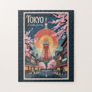 Tokyo Japan Illustration Resa Konst Vintage Pussel